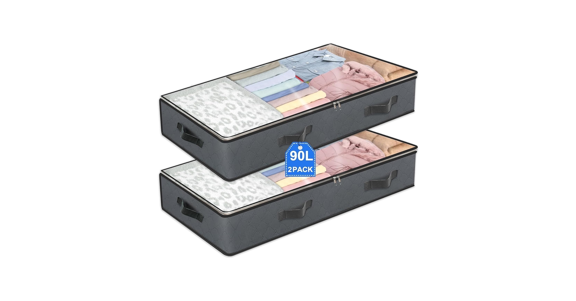 Amazon Basics Under Bed Storage Organizer, 2-Pack (Gray)