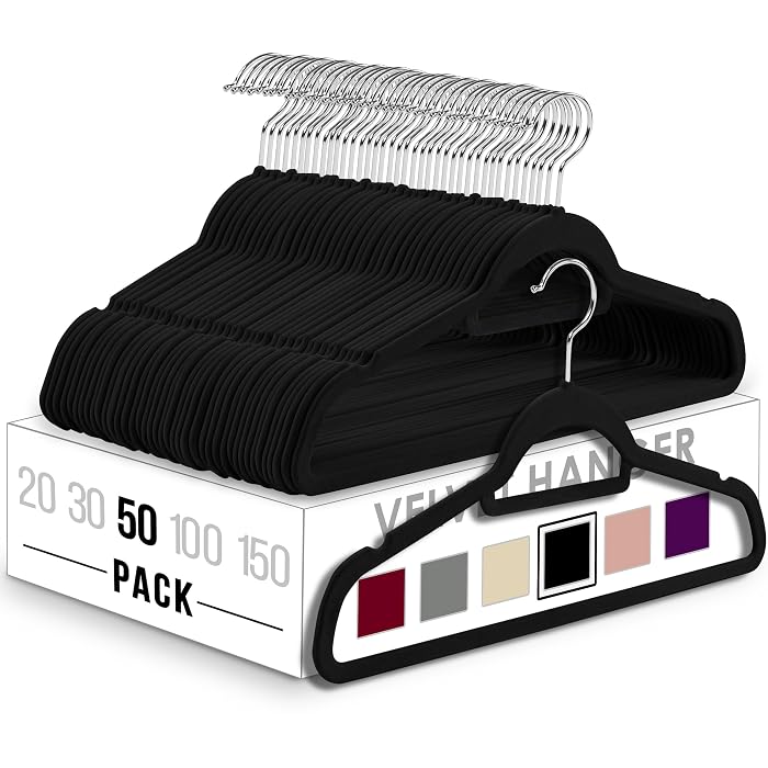 Amazon Basics Velvet Hangers, 50-Pack (Black)