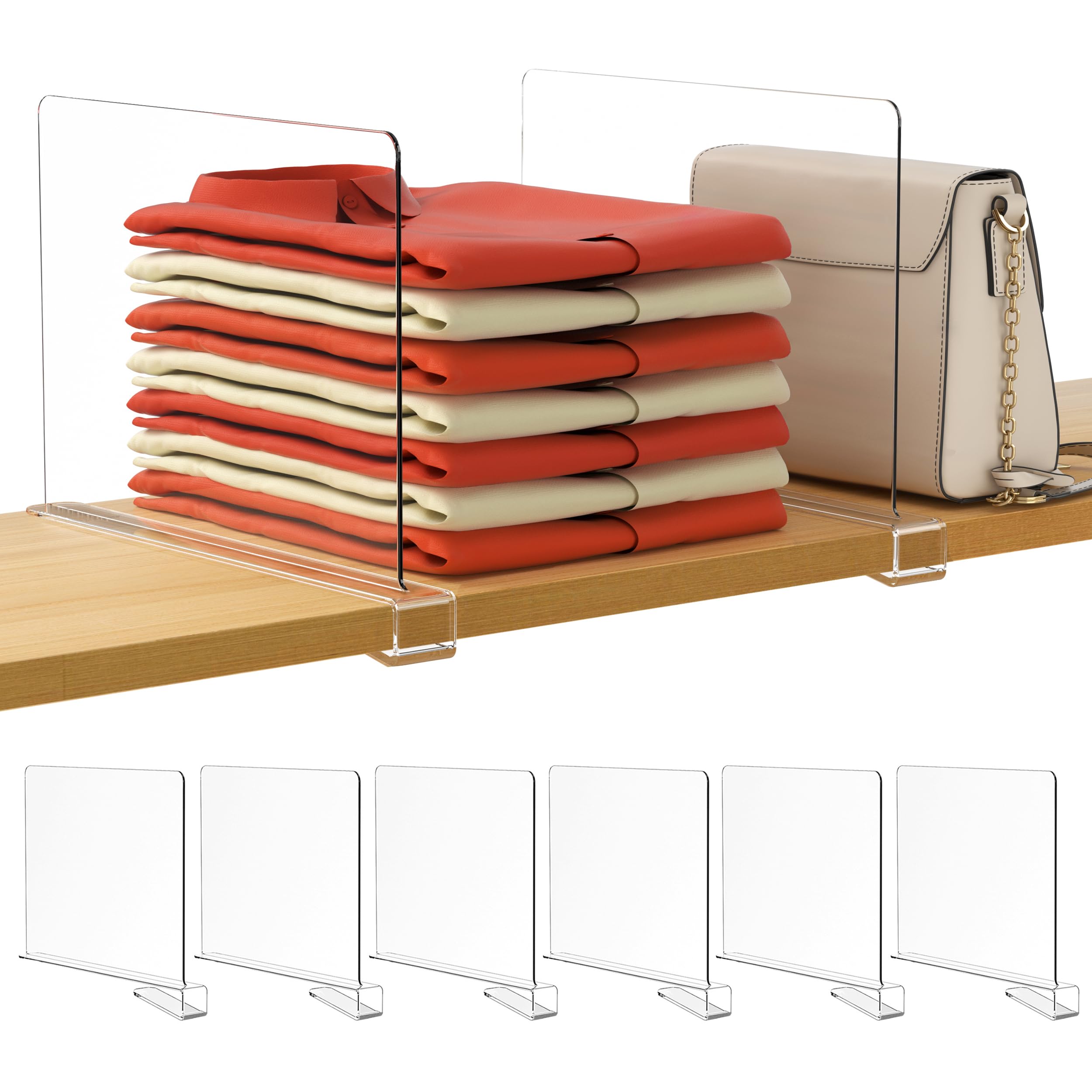 HBlife Closet Shelf Dividers, 6-Pack (Clear)