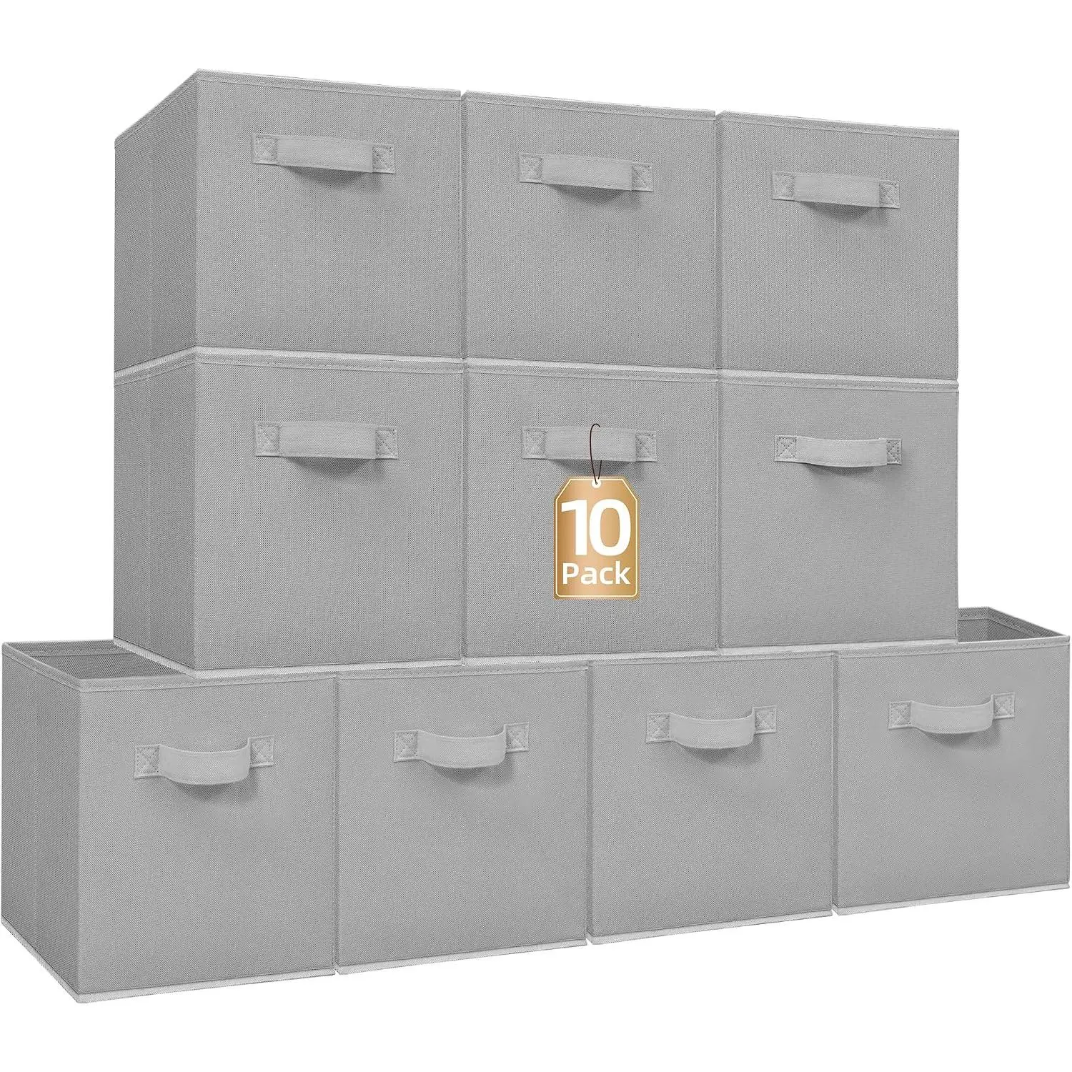mDesign Soft Fabric Storage Bins with Handles, 10-Pack (Gray)