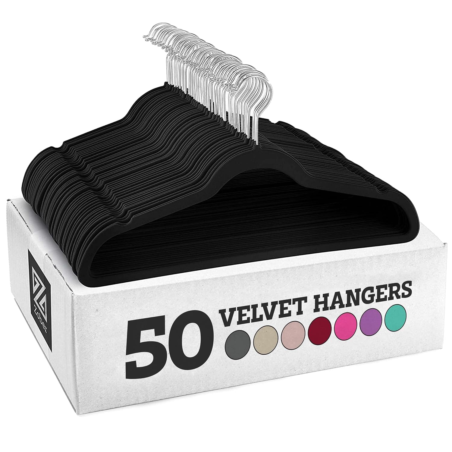 Zober Velvet Hangers, 50-Pack (Black)